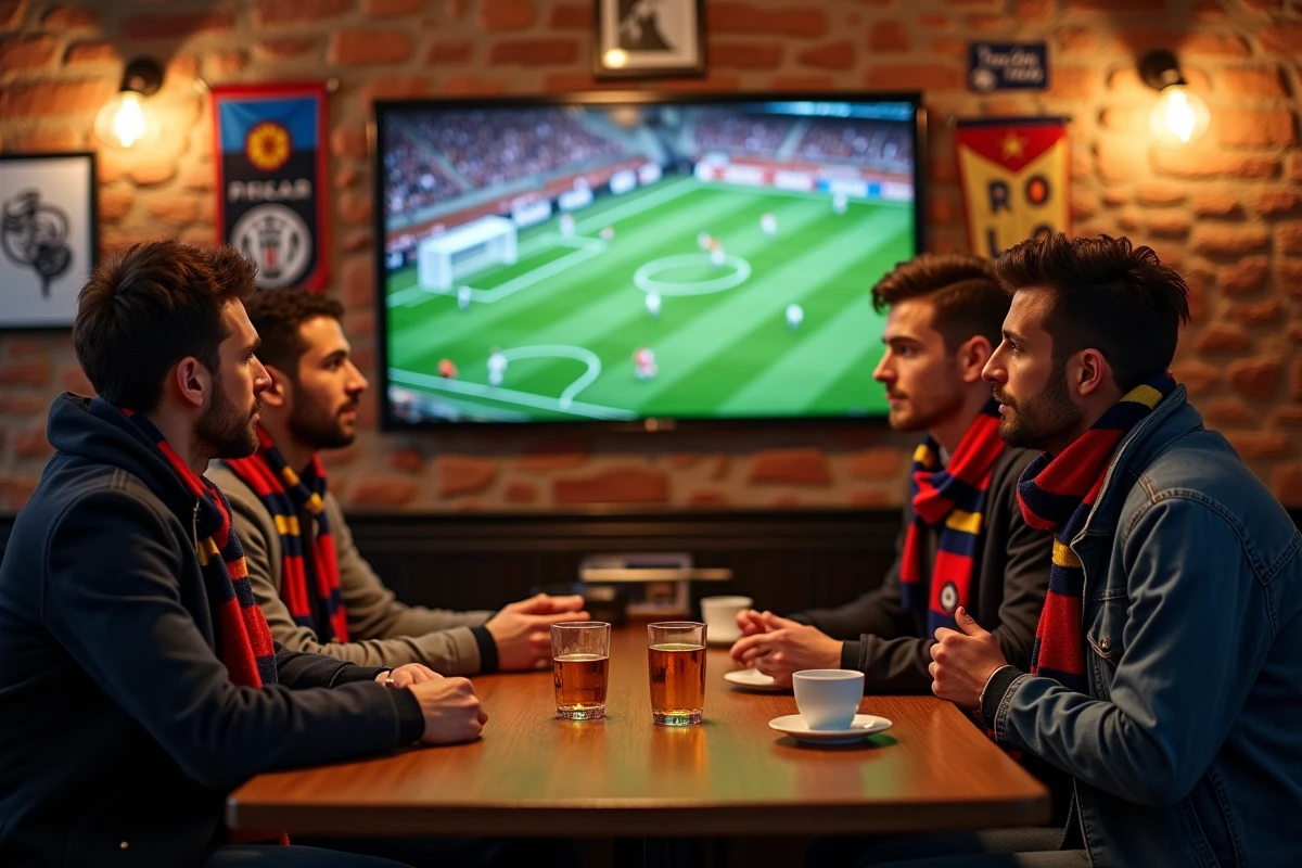 Groupe d'amis supporters de l'Inter Milan regardant un match dans un bar milanais traditionnel
