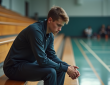 Jeune athlète en réflexion dans un gymnase