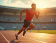 Sprinteur déterminé sur piste de stade en pleine course