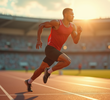 Sprinteur déterminé sur piste de stade en pleine course