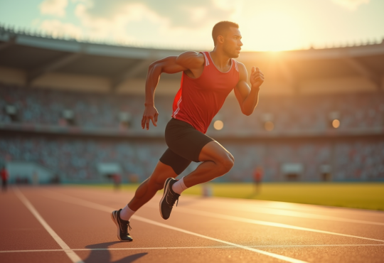 Sprinteur déterminé sur piste de stade en pleine course