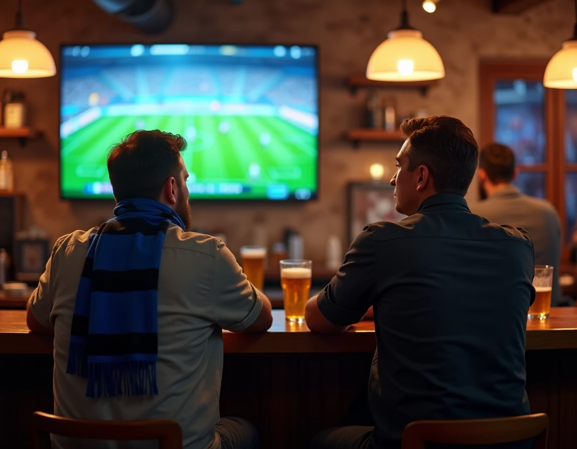 Deux supporters regardant un match de l'Inter Milan en direct dans un bar sportif français