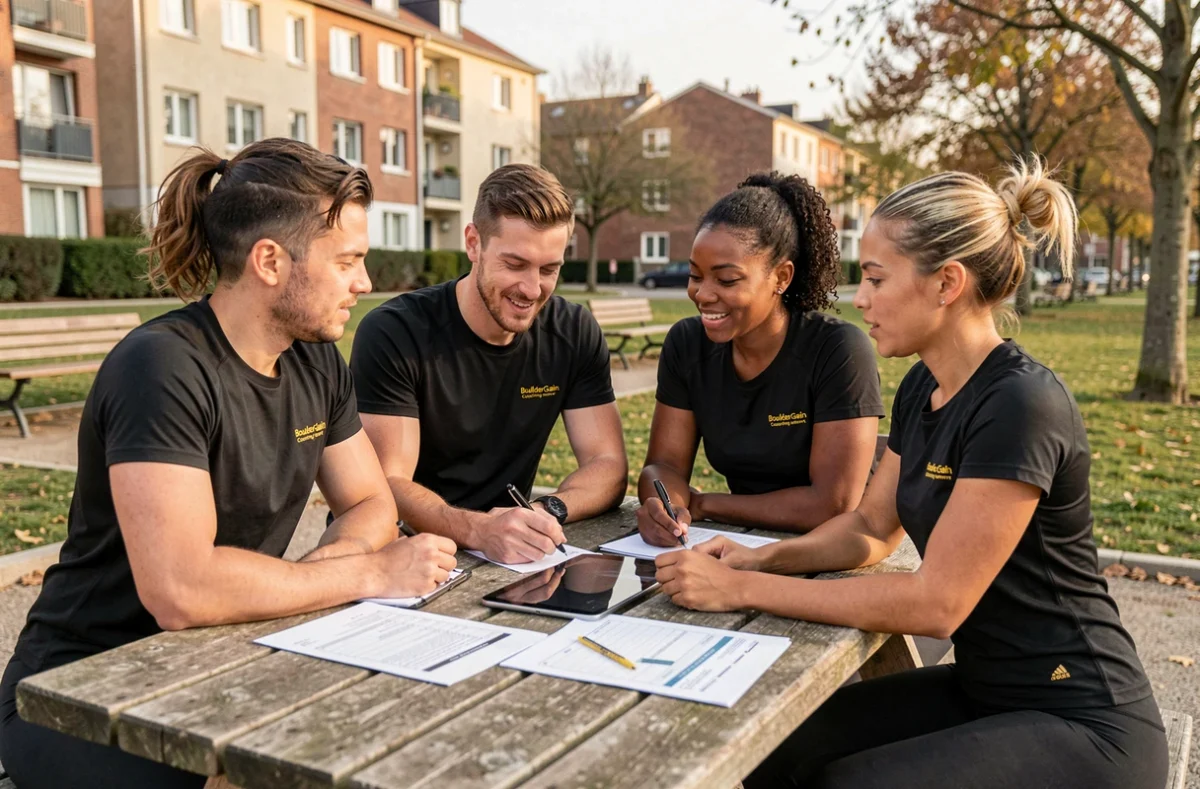 BoulderGain Coaching, réseau de coachs sportifs en Seine-Saint-Denis, équipe de quatre professionnels planifiant des séances en parc