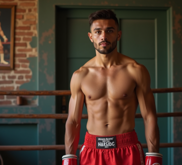 Jeune boxeur masculin en salle d'entraînement vintage