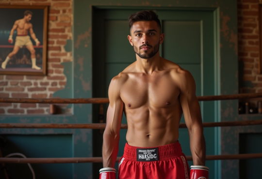 Jeune boxeur masculin en salle d'entraînement vintage