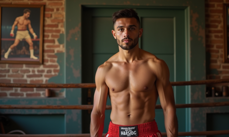 Jeune boxeur masculin en salle d'entraînement vintage