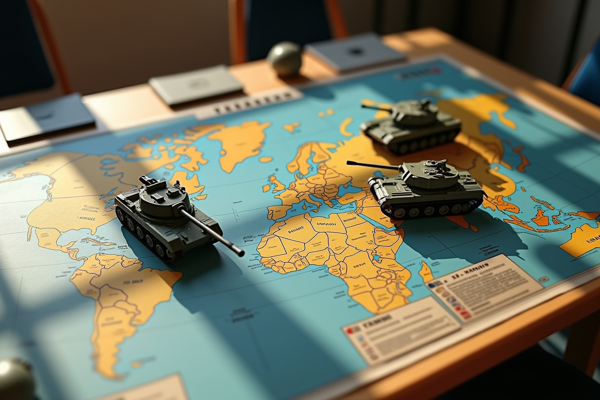 Carte stratégique avec équipements militaires français et russes