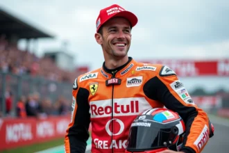 Champion MotoGP souriant après victoire en course