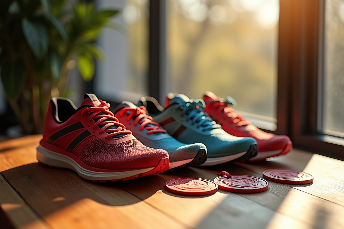 Chaussures de course légendaires et médailles exposées