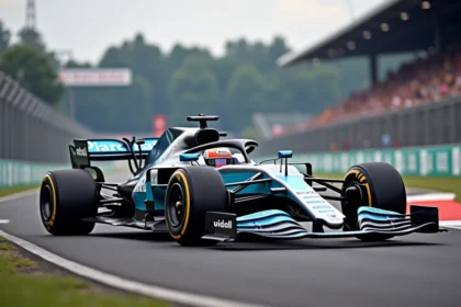 Monoplace de Formule 1 du milieu de grille en pleine action dans un virage serré lors du championnat F1 2026