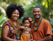 Famille samoane réunie en plein air avec motifs traditionnels