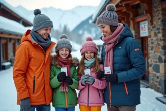 Famille souriante avec passes de ski aux Arcs 1800