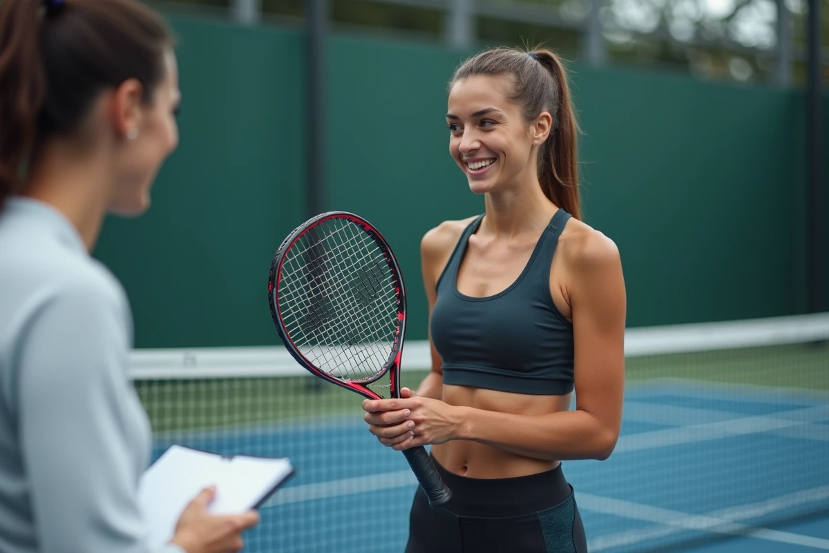 Jeune femme souriante discutant stratégie avec son coach