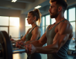 Femme et homme soulevant des poids dans une salle moderne