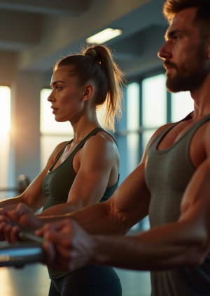 Femme et homme soulevant des poids dans une salle moderne