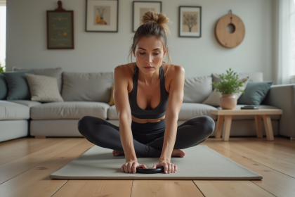 Femme en activewear effectuant un exercice de Pilates avec anneau