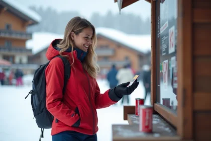 Femme souriante avec pass de ski à Les Menuires