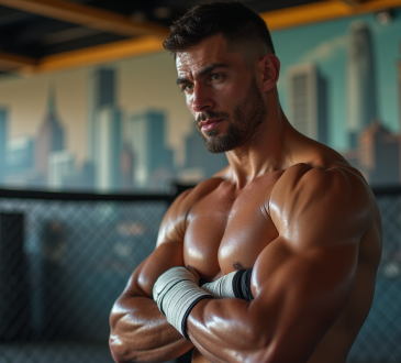 Fighter de MMA dans une salle ensoleillee avec mur mural Mille