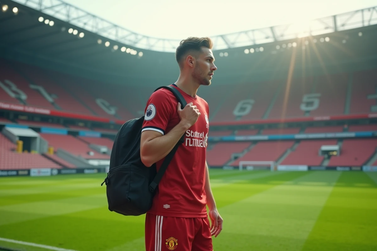 Footballeur en tenue sur le terrain de stade vide