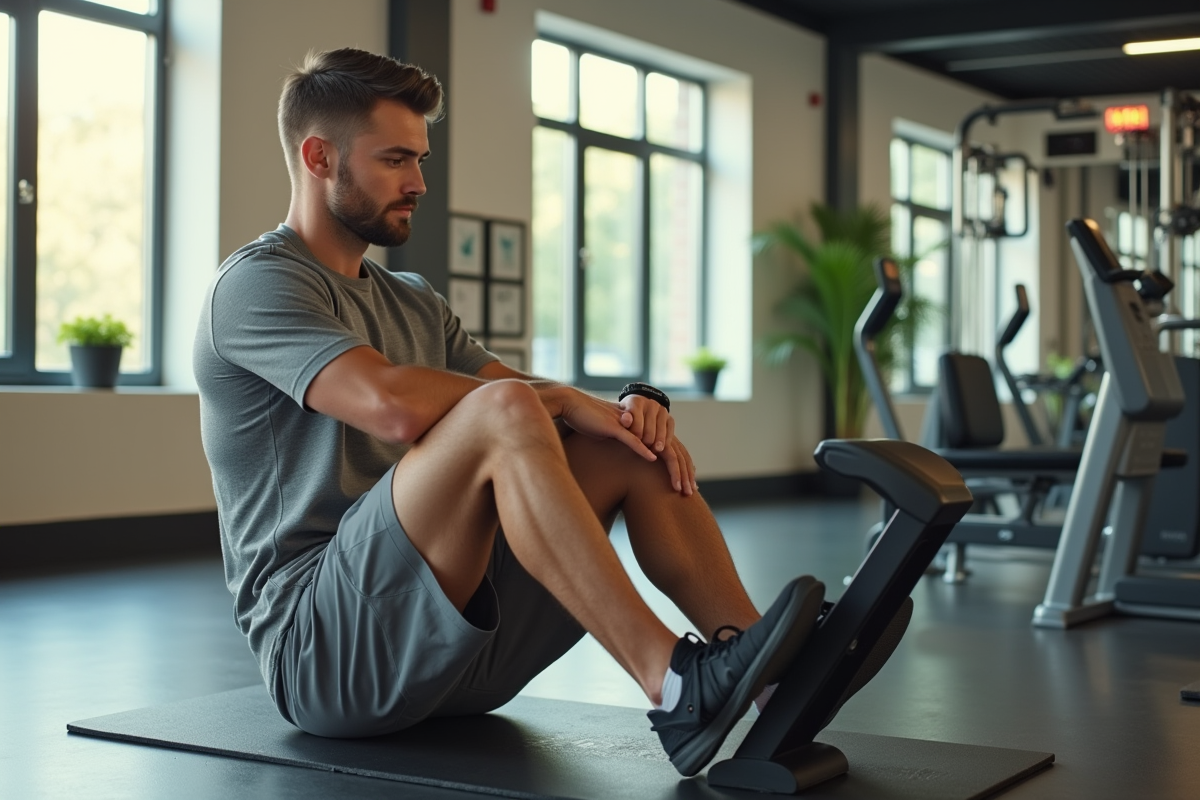 Homme athlétique utilisant une machine d