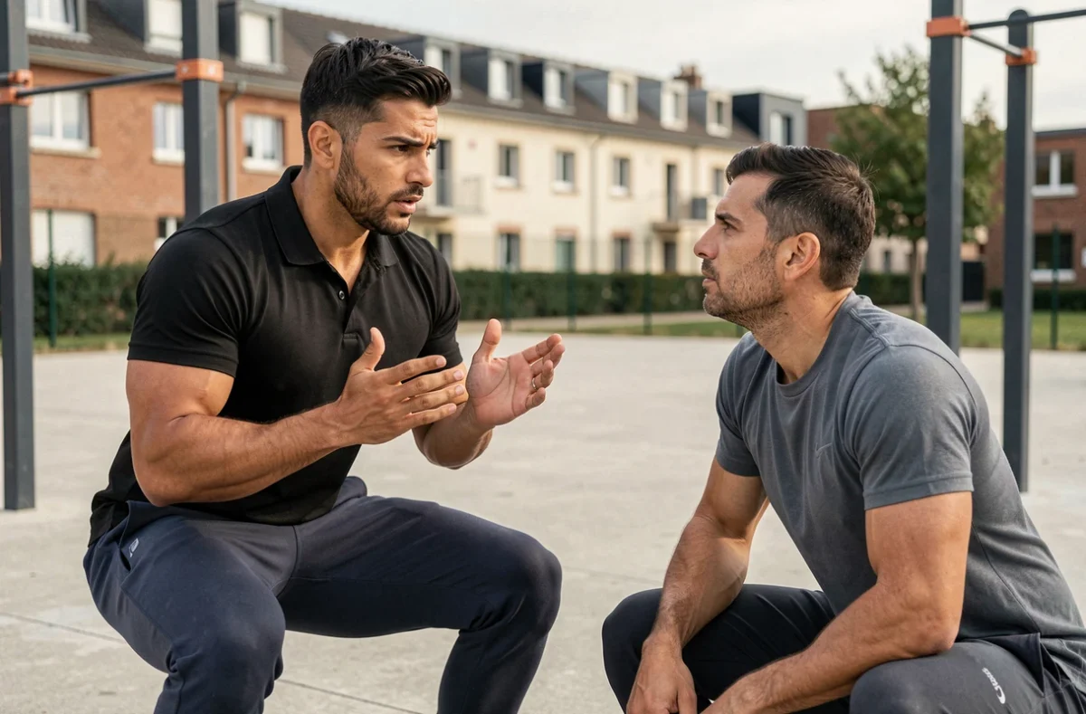 José Samudio, coach sportif à Rosny-sous-Bois, guidant un client lors d'un entraînement en extérieur