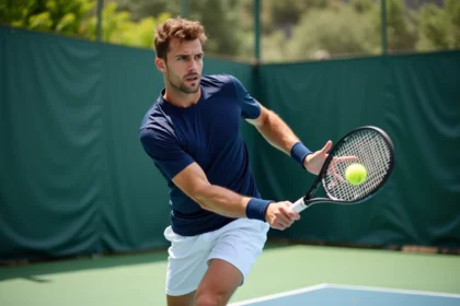 Homme athlétique en pleine action sur un court de padel