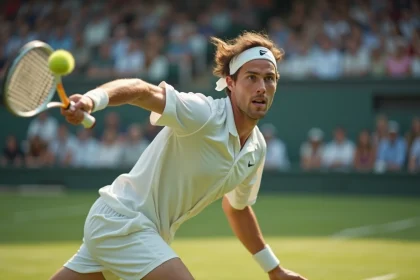 Joueur de tennis en action lors d'une volée en extérieur