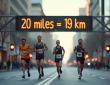Marathon avec panneau 20 miles en ville en plein jour