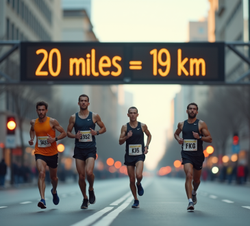 Marathon avec panneau 20 miles en ville en plein jour