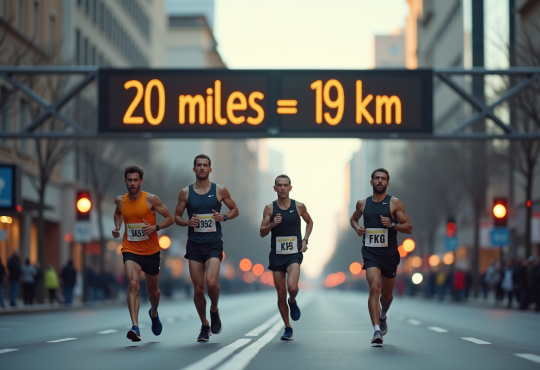 Marathon avec panneau 20 miles en ville en plein jour