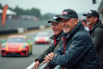 Spectateurs enthousiastes au bord d'un circuit automobile lors d'une course régionale le week-end