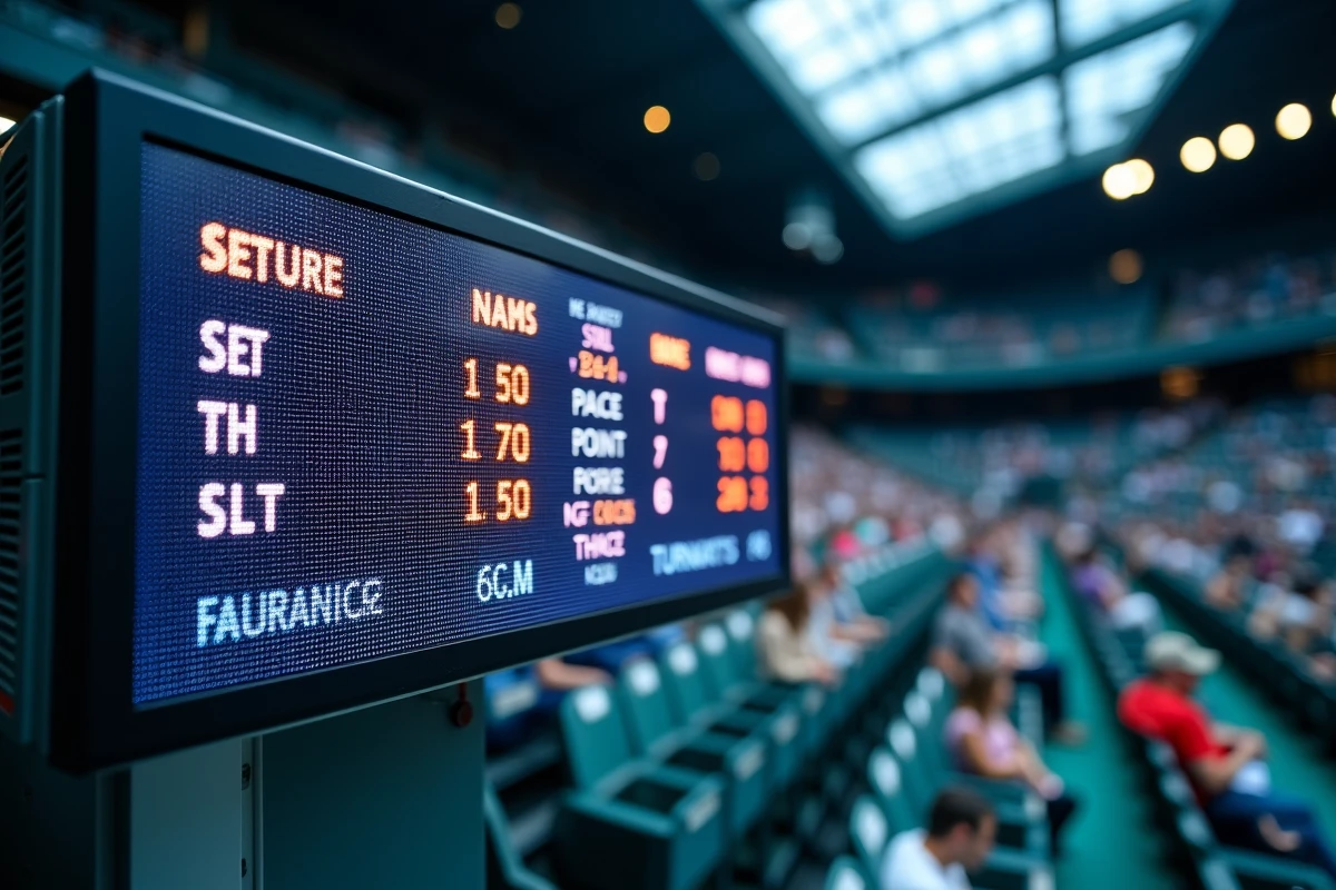 Tableau de score numérique d'un tournoi ATP Masters 1000 affichant les points de classement des joueurs dans un grand stade couvert