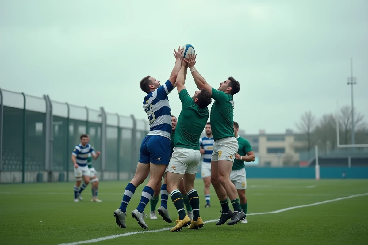 Touche disputée entre deux équipes lors d'un match de rugby Fédérale 2 en 2026