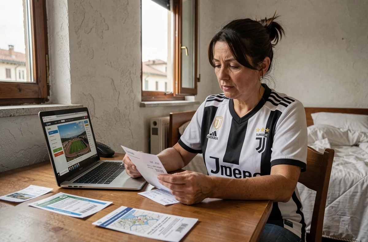 Une touriste analyse les prix d'un pack billet Juventus et hôtel dans sa chambre à Turin