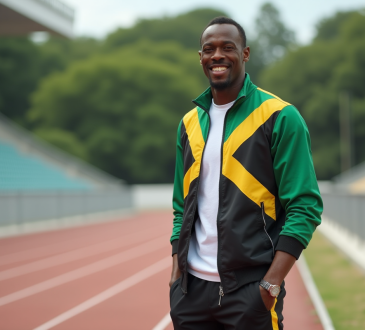 Usain Bolt debout sur la piste d'athlétisme en extérieur
